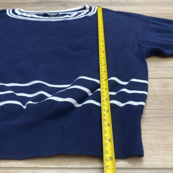 Express Balloon Sleeve Sweater Navy White Nautical Preppy Boat Neck - Picture 9 of 11